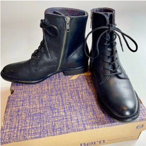 New Born Black Leather Cap Toe Combat Boots